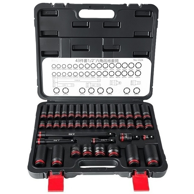 Power Tools Pneumatic - 43-częściowy zestaw przedłużonych nasadek sześciokątnych 1/2